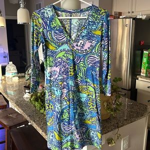 Lily Pulitzer Dress Cats Blue Pink Green Pima Cotton